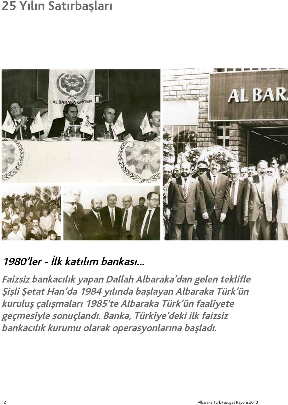 yılında başlayan Albaraka Türk ün kuruluş çalışmaları 1985 te Albaraka Türk ün faaliyete
