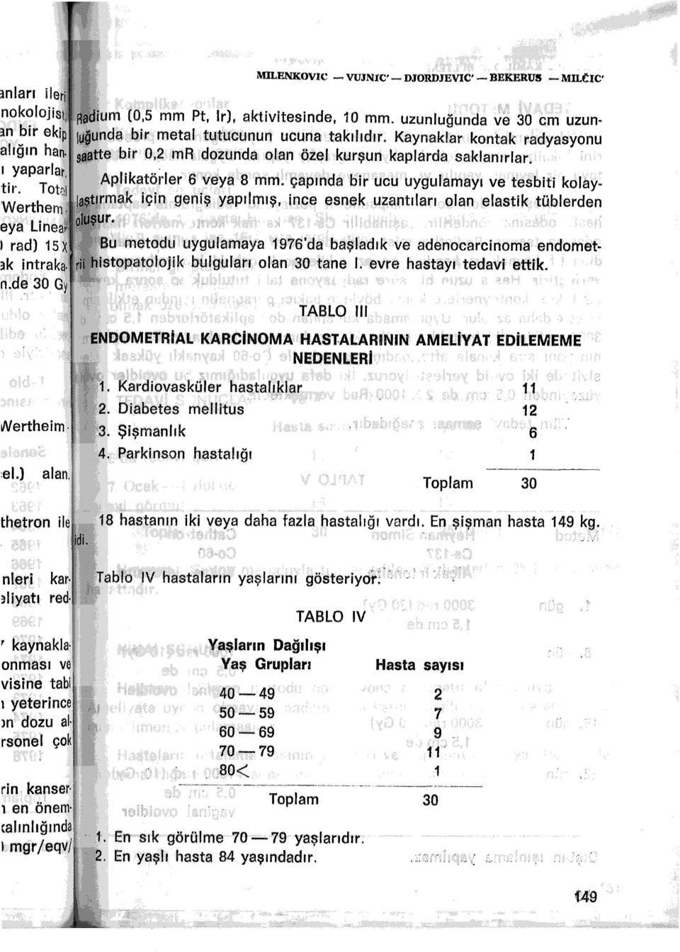 Kaynaklar kontak radyasyonu bir 0.2 mr dozunda olan özel kurşun kaplarda saklanırlar. plikatörler 6 veya B mm.