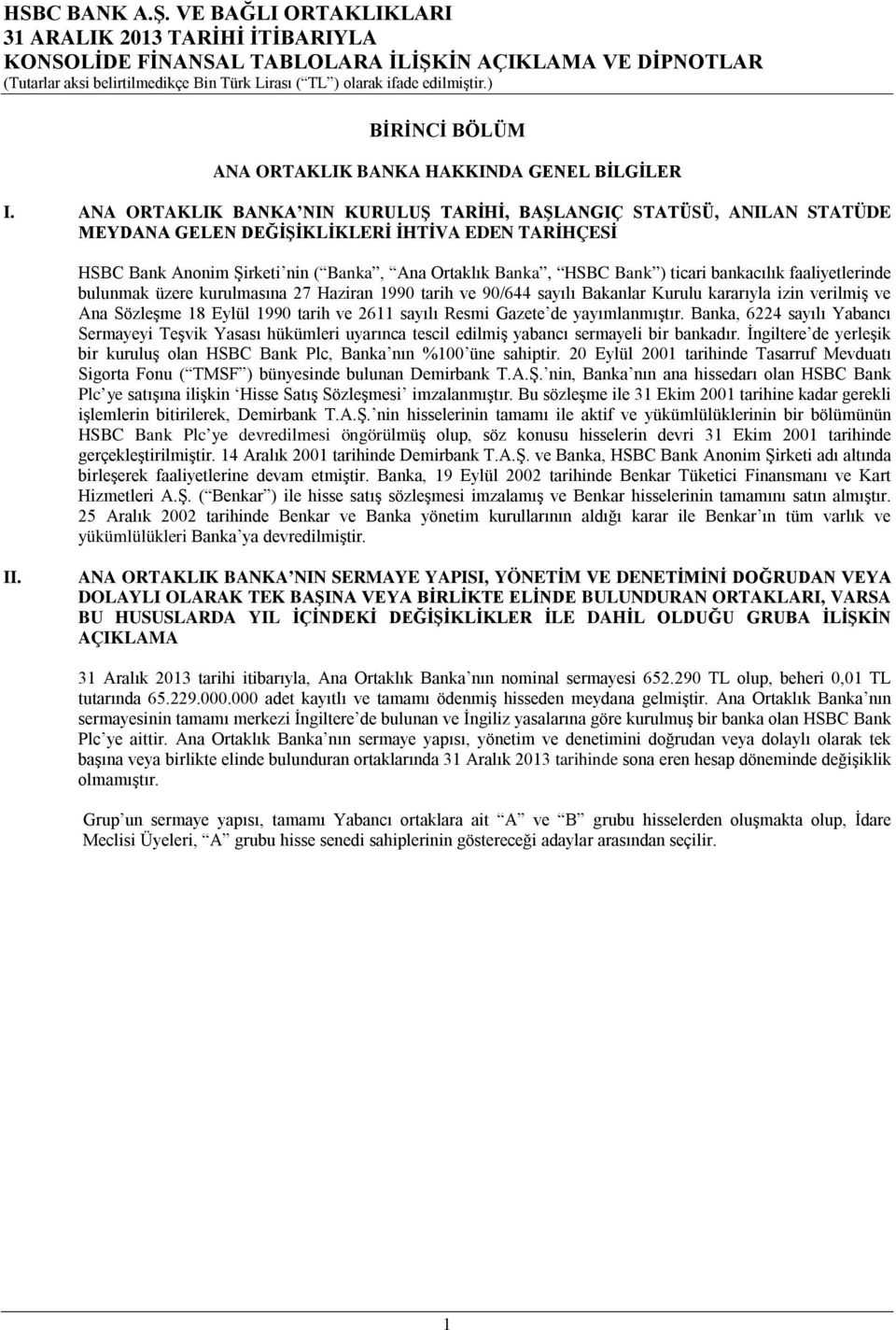 ticari bankacılık faaliyetlerinde bulunmak üzere kurulmasına 27 Haziran 1990 tarih ve 90/644 sayılı Bakanlar Kurulu kararıyla izin verilmiş ve Ana Sözleşme 18 Eylül 1990 tarih ve 2611 sayılı Resmi