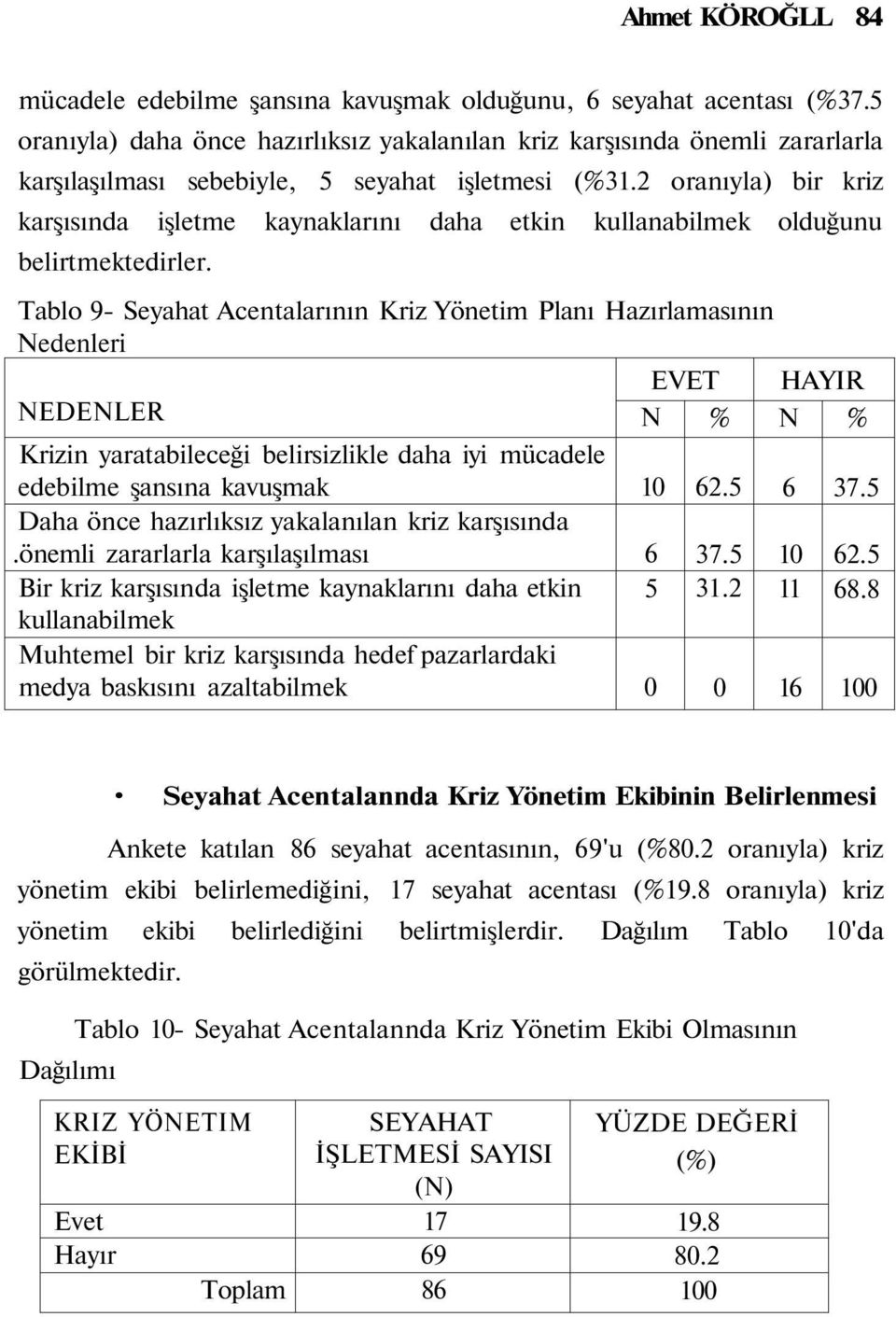 2 oranıyla) bir kriz karşısında işletme kaynaklarını daha etkin kullanabilmek olduğunu belirtmektedirler.