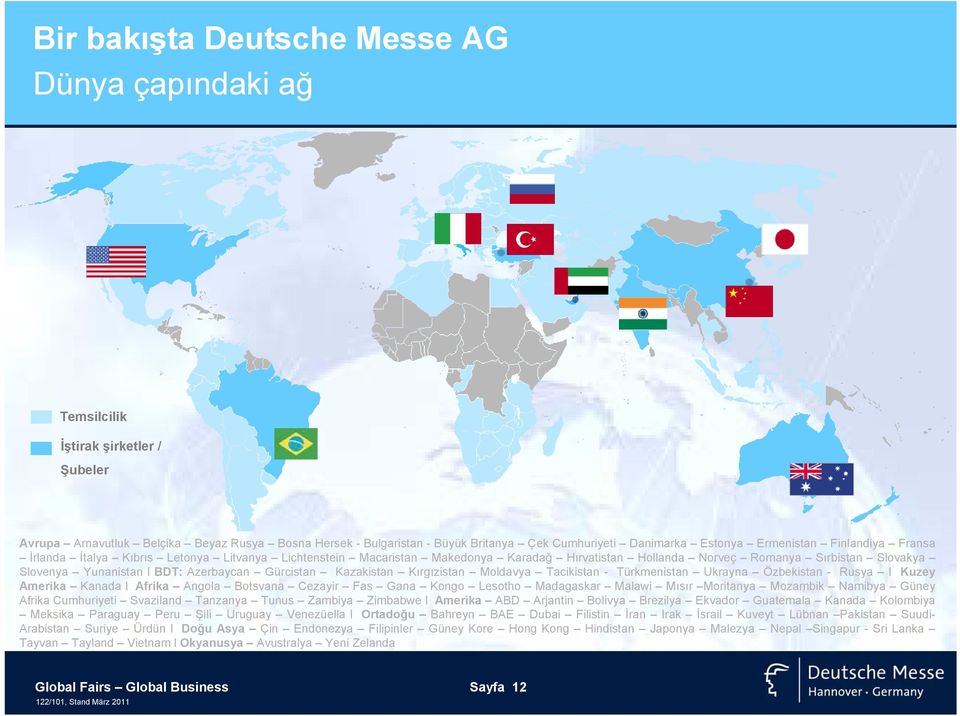 Azerbaycan Gürcistan Kazakistan Kırgızistan Moldavya Tacikistan - Türkmenistan Ukrayna Özbekistan - Rusya l Kuzey Amerika Kanada l Afrika Angola Botsvana Cezayir Fas Gana Kongo Lesotho Madagaskar