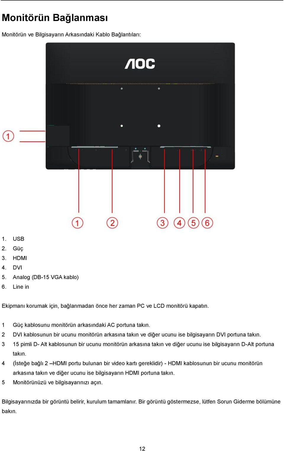 2 DVI kablosunun bir ucunu monitörün arkasına takın ve diğer ucunu ise bilgisayarın DVI portuna takın.