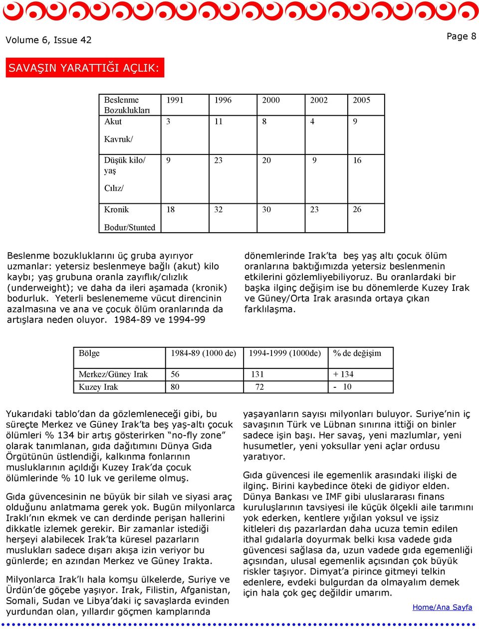 Yeterli beslenememe vücut direncinin azalmasına ve ana ve çocuk ölüm oranlarında da artışlara neden oluyor.