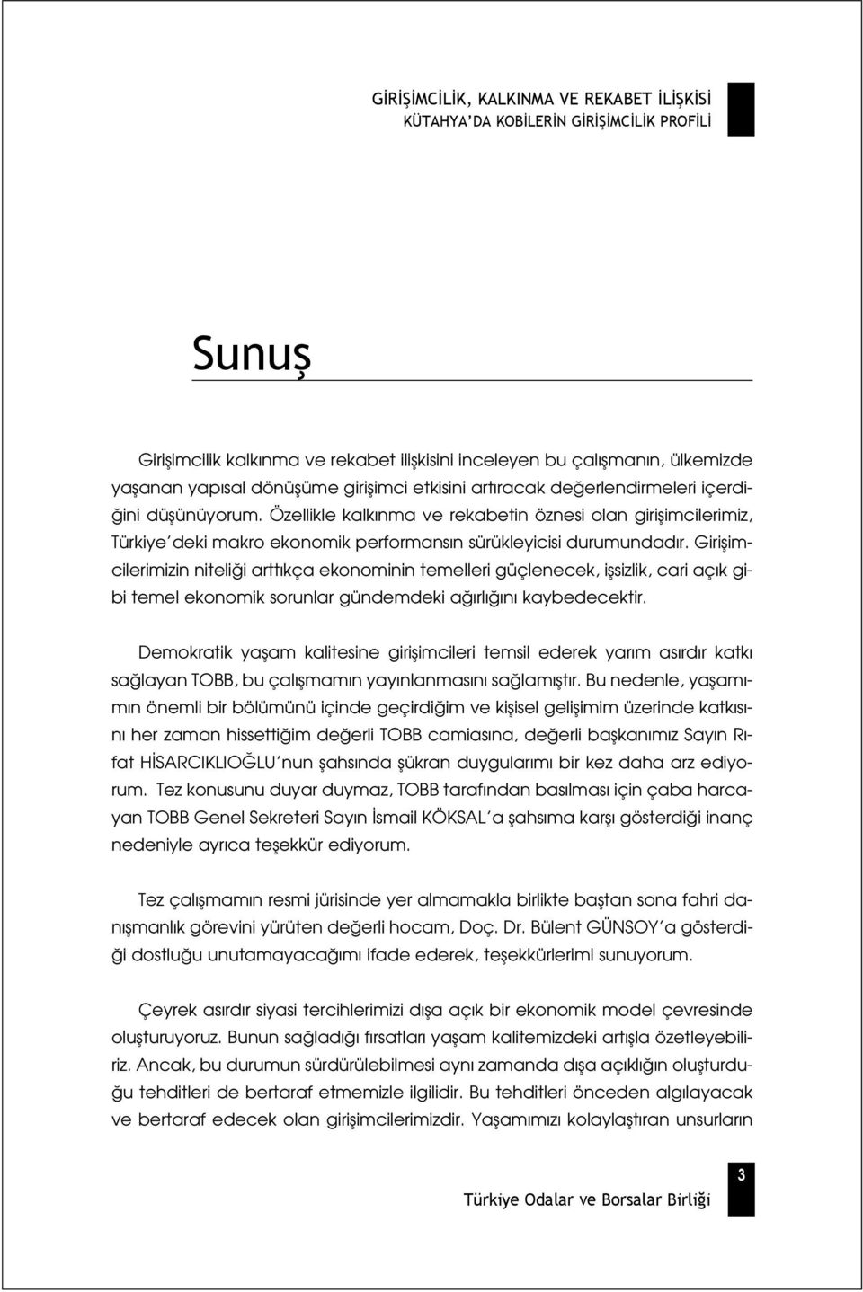 Giriflimcilerimizin niteli i artt kça ekonominin temelleri güçlenecek, iflsizlik, cari aç k gibi temel ekonomik sorunlar gündemdeki a rl n kaybedecektir.