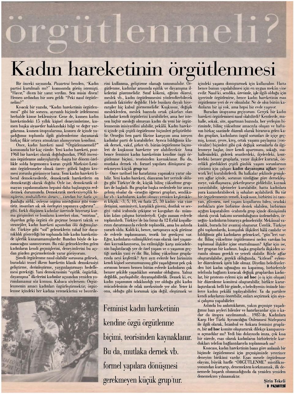 Gene de, kısmen kadm lıareketindeki 15 yıllık kişisel deneyimlerime, kısmen başka siyasetler hakkındaki bilgi ve değer yargılarıma.