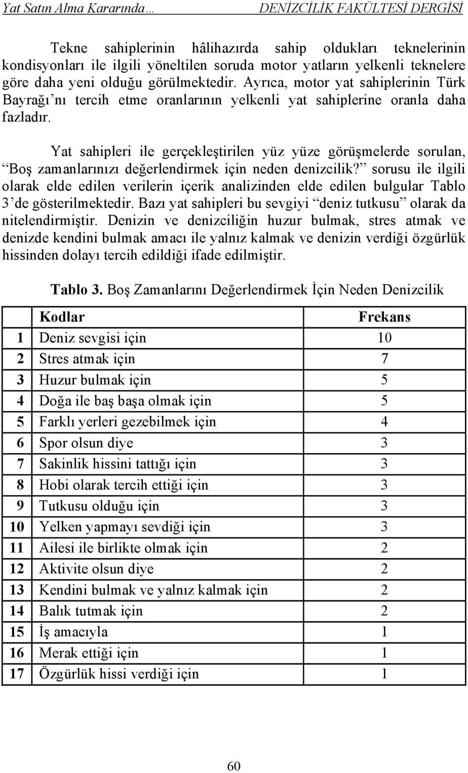 Yat sahipleri ile gerçekleştirilen yüz yüze görüşmelerde sorulan, Boş zamanlarınızı değerlendirmek için neden denizcilik?