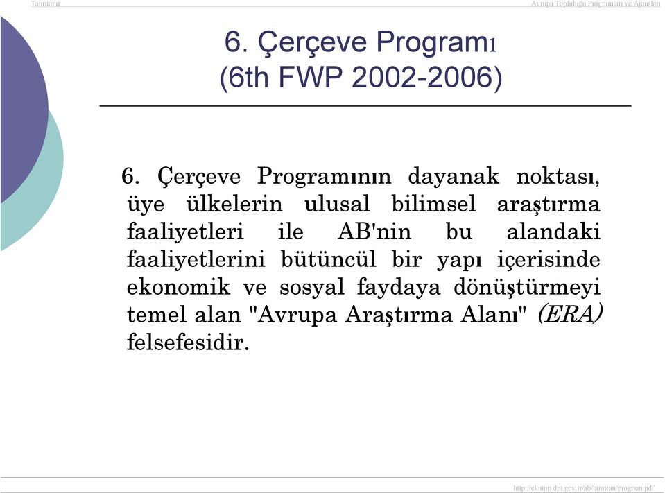 araştırma faaliyetleri ile AB'nin bu alandaki faaliyetlerini bütüncül bir