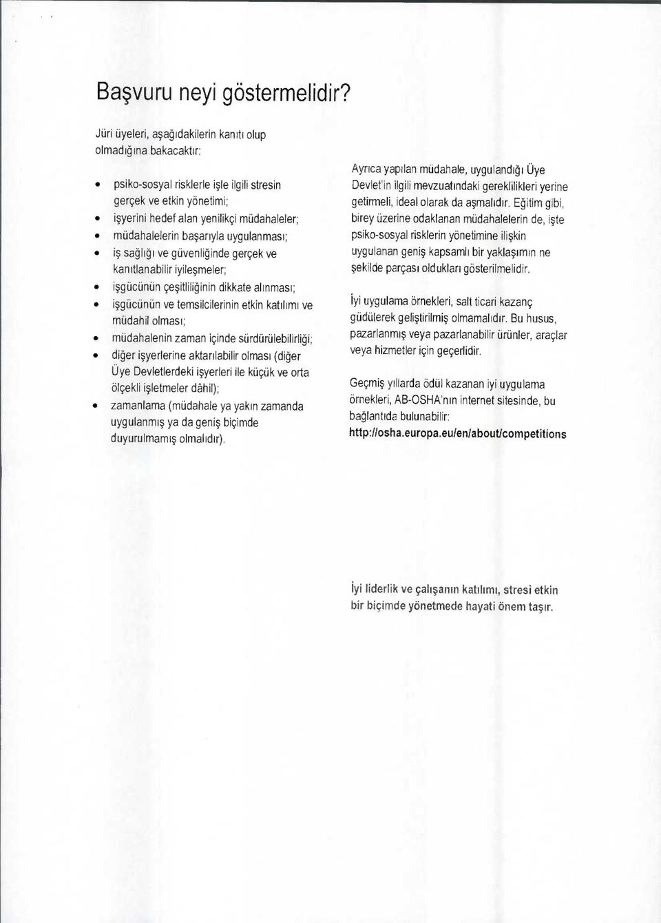 uygulanması; iş sağlığı ve güvenliğinde gerçek ve kan ıtlanabilir iyileşmeler; işgücünün çeşitliliğinin dikkate alınması; işgücünün ve temsilcilerinin etkin katılımı ve müdahil olması; müdahalenin