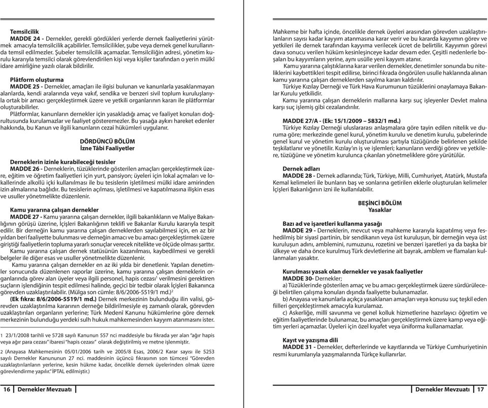 Plâtform oluşturma MADDE 25 - Dernekler, amaçları ile ilgisi bulunan ve kanunlarla yasaklanmayan alanlarda, kendi aralarında veya vakıf, sendika ve benzeri sivil toplum kuruluşlarıyla ortak bir amacı