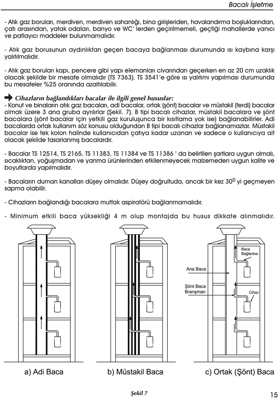 - Atýk gaz borularý kapý, pencere gibi yapý elemanlarý civarýndan geçerken en az 20 cm uzaklýk olacak þekilde bir mesafe olmalýdýr (TS 7363).