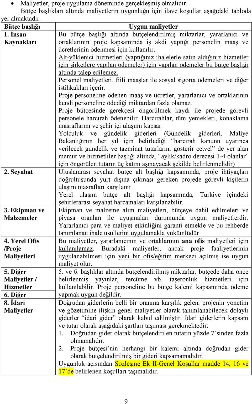 kullanılır. Alt-yüklenici hizmetleri (yaptığınız ihalelerle satın aldığınız hizmetler için Ģirketlere yapılan ödemeler) için yapılan ödemeler bu bütçe baģlığı altında talep edilemez.