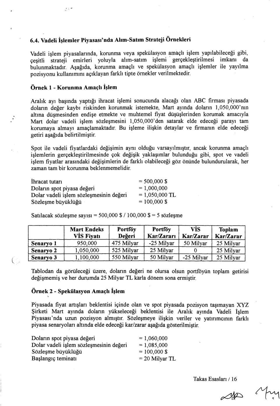 Örnek 1 - Korunma Amaçlı İşlem Aralık ayı başında yaptığı ihracat işlemi sonucunda alacağı olan ABC firması piyasada doların değer kaybı riskinden korunmak istemekte, Mart ayında doların