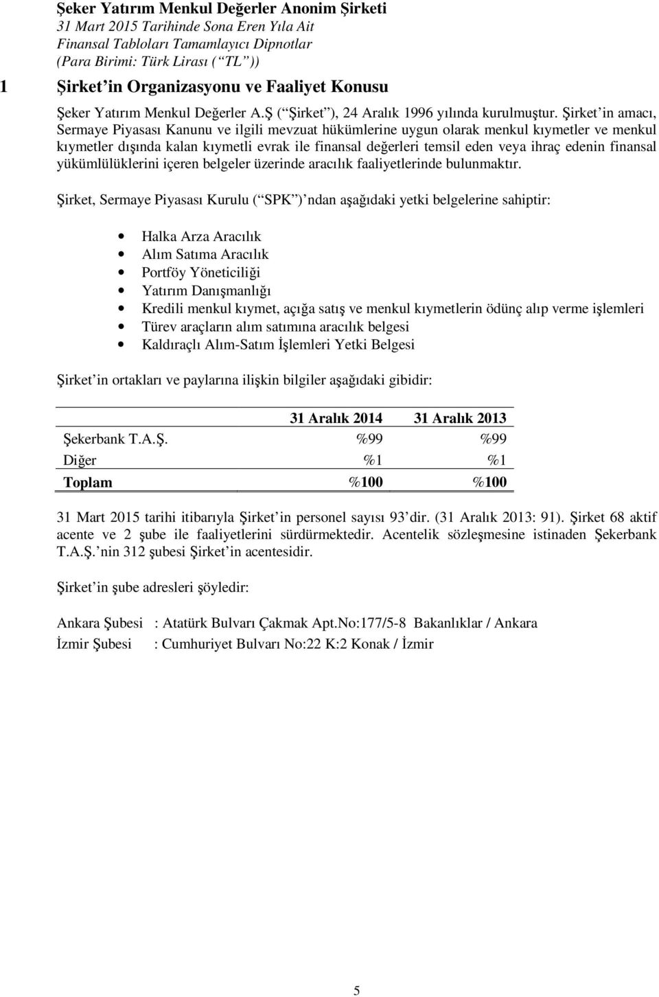 Şirket in amacı, Sermaye Piyasası Kanunu ve ilgili mevzuat hükümlerine uygun olarak menkul kıymetler ve menkul kıymetler dışında kalan kıymetli evrak ile finansal değerleri temsil eden veya ihraç