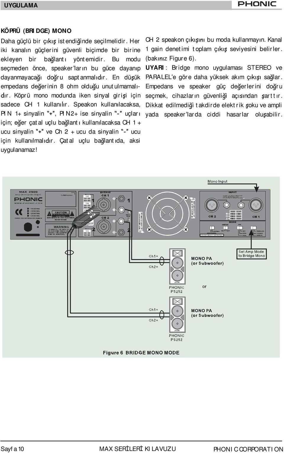 Köprü mono modunda iken sinyal giri i için sadece CH 1 kullan r.