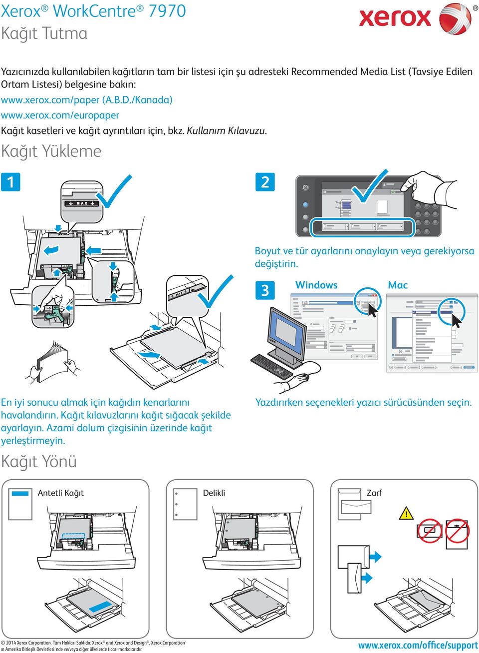 Kağıt Yükleme Boyut ve tür ayarlarını onaylayın veya gerekiyorsa değiştirin. Windows Mac En iyi sonucu almak için kağıdın kenarlarını havalandırın.