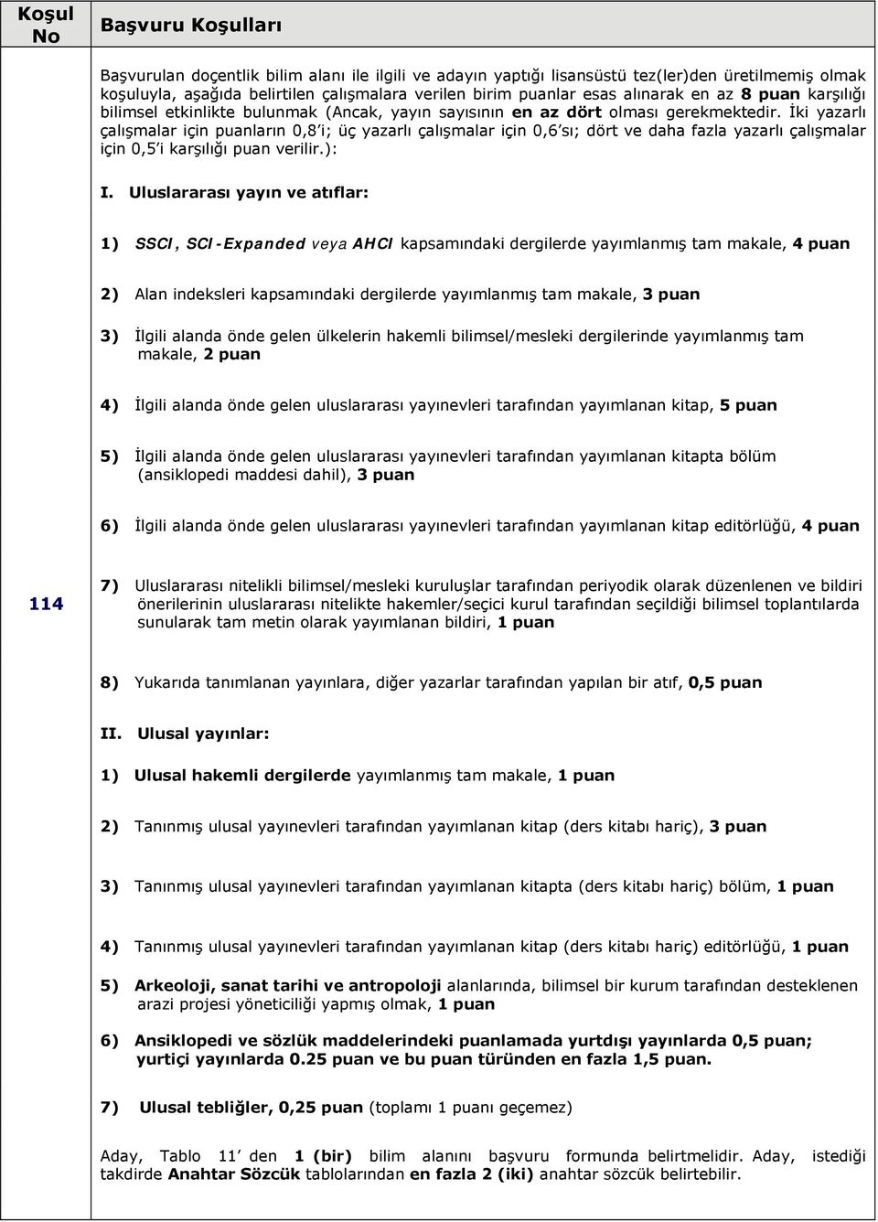 Uluslararası yayın ve atıflar: 1) SSCI, SCI-Expanded veya AHCI kapsamındaki dergilerde yayımlanmış tam makale, 4 puan 3) İlgili alanda önde gelen ülkelerin hakemli bilimsel/mesleki dergilerinde