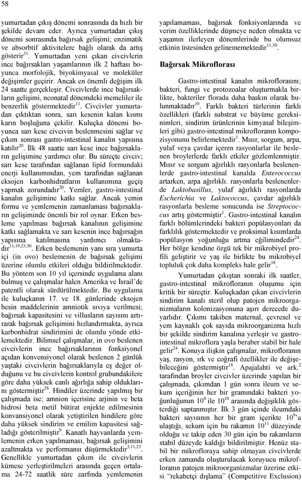 Yumurtadan yeni çıkan civcivlerin ince bağırsakları yaşamlarının ilk 2 haftası boyunca morfolojik, biyokimyasal ve moleküler değişimler geçirir. Ancak en önemli değişim ilk 24 saatte gerçekleşir.