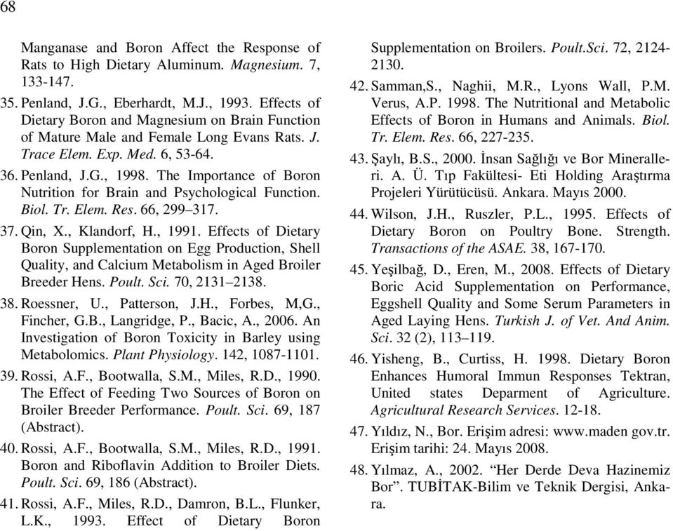 The Importance of Boron Nutrition for Brain and Psychological Function. Biol. Tr. Elem. Res. 66, 299 317. 37. Qin, X., Klandorf, H., 1991.