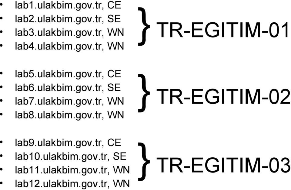 ulakbim.gov.tr, WN lab8.ulakbim.gov.tr, WN } TR-EGITIM-02 lab9.ulakbim.gov.tr, CE lab10.