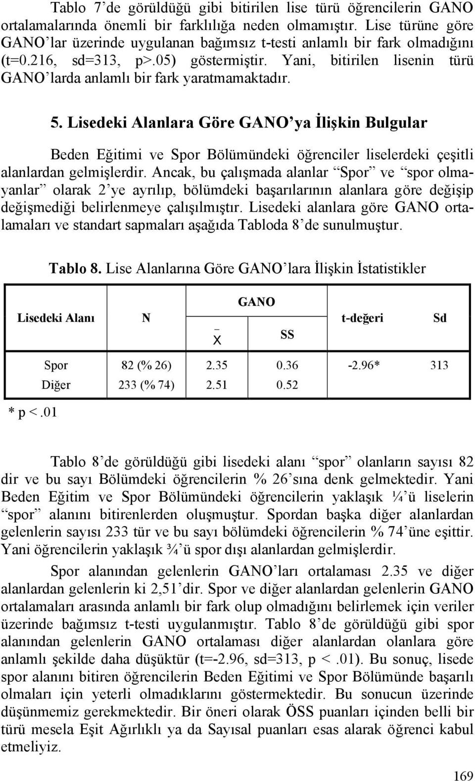 5. Lisedeki Alanlara Göre GAO ya İlişkin Bulgular Beden Eğitimi ve Spor Bölümündeki öğrenciler liselerdeki çeşitli alanlardan gelmişlerdir.