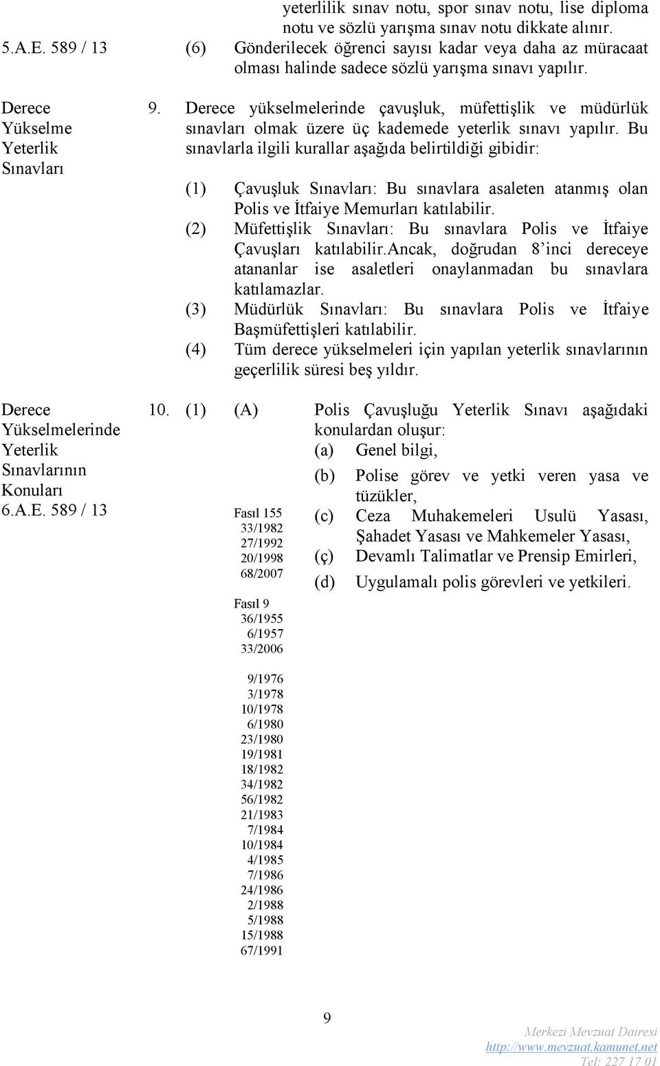 Derece Yükselme Yeterlik Sınavları Derece Yükselmelerinde Yeterlik Sınavlarının Konuları 6.A.E. 589 / 13 9.