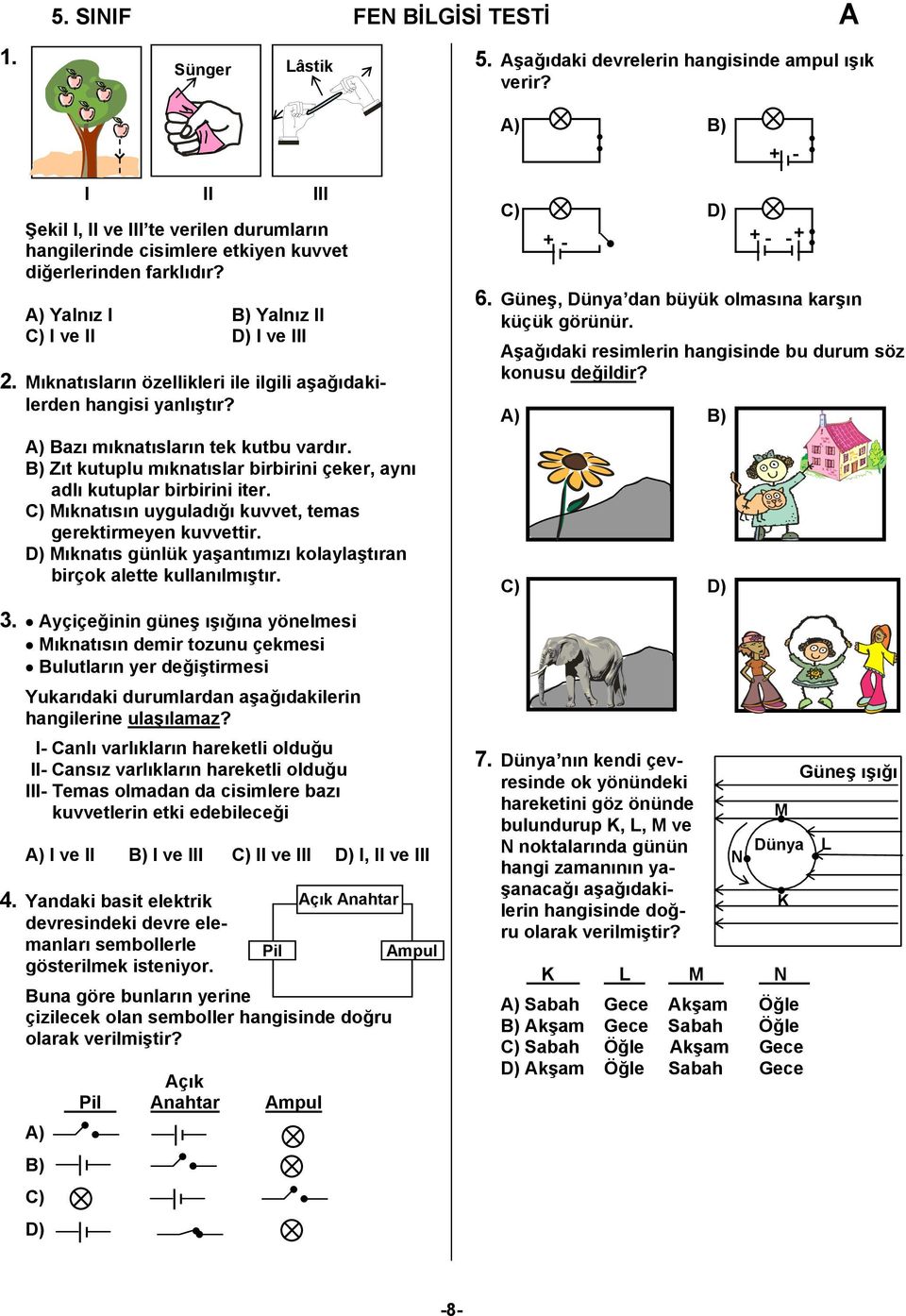 Mıknatısların özellikleri ile ilgili aşağıdakilerden hangisi yanlıştır? A) Bazı mıknatısların tek kutbu vardır. B) Zıt kutuplu mıknatıslar birbirini çeker, aynı adlı kutuplar birbirini iter.