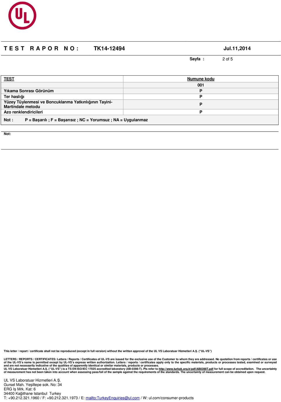 certificate shall not be reproduced (except in full version) without the written approval of the ( UL-VS ) ( UL-VS ) is a TS EN