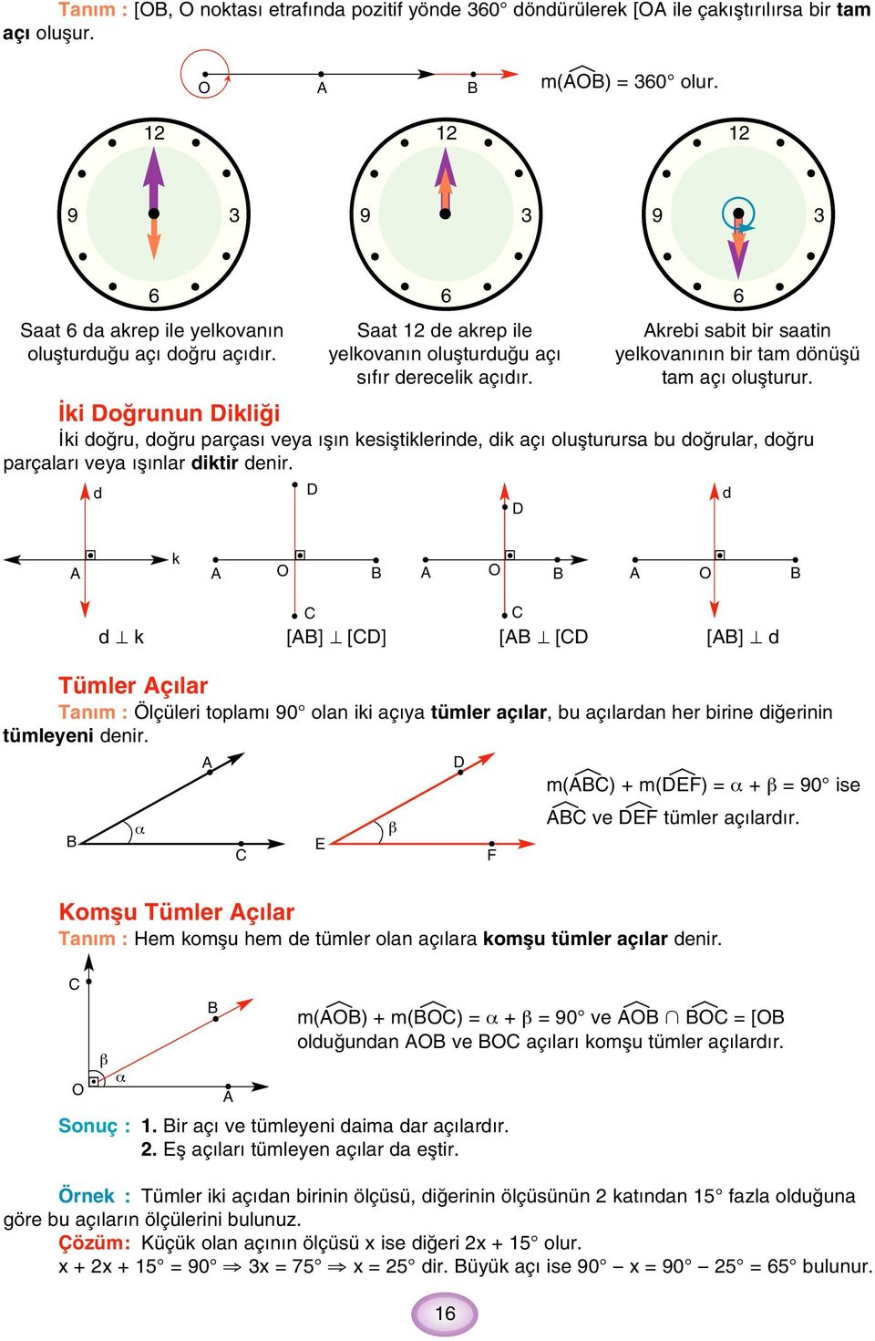 6 Saat 6 a akrep ile yelkovan n oluflturu u aç o ru aç r. 6 Saat e akrep ile yelkovan n oluflturu u aç s f r erecelik aç r. 6 krebi sabit bir saatin yelkovan n n bir tam önüflü tam aç oluflturur.