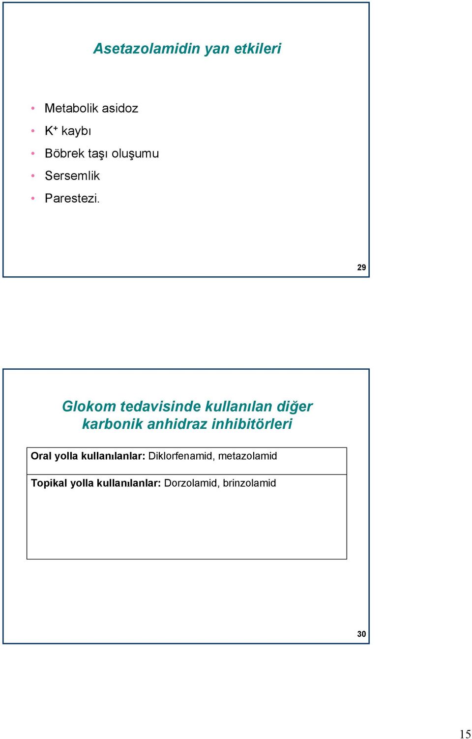 29 Glokom tedavisinde kullanılan diğer karbonik anhidraz