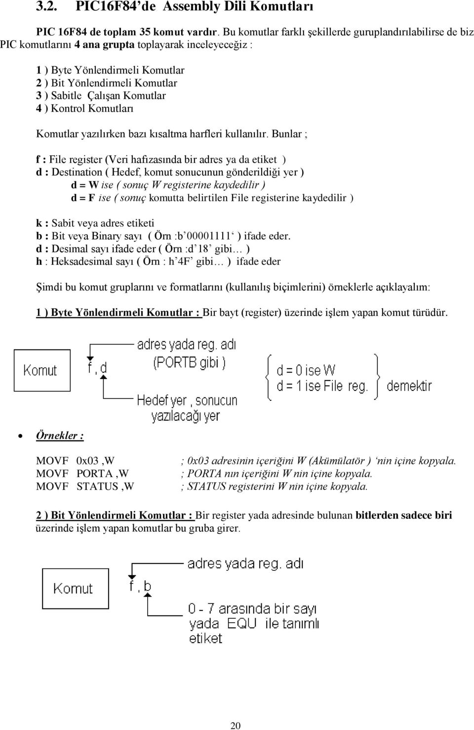 Komutlar 4 ) Kontrol Komutları Komutlar yazılırken bazı kısaltma harfleri kullanılır.