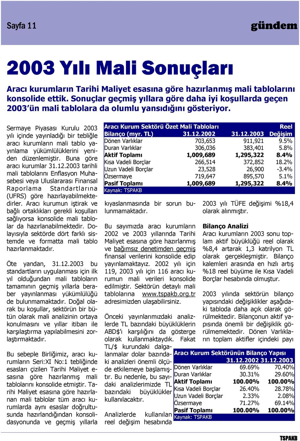 Sermaye Piyasası Kurulu 2003 yılı içinde yayınladığı bir tebliğle aracı kurumların mali tablo yayınlama yükümlülüklerini yeniden düzenlemiştir. Buna göre aracı kurumlar 31.12.