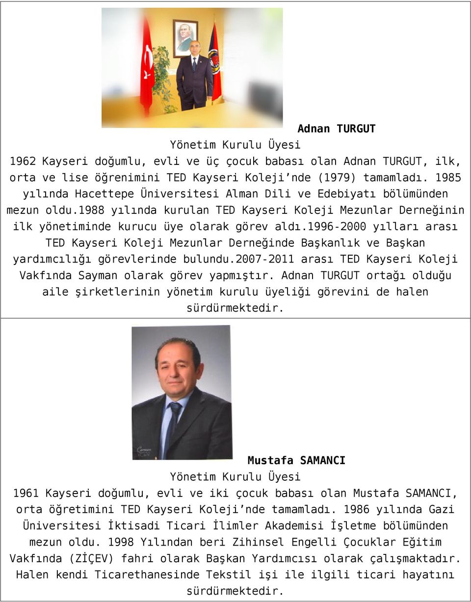 1996-2000 yılları arası TED Kayseri Koleji Mezunlar Derneğinde Başkanlık ve Başkan yardımcılığı görevlerinde bulundu.2007-2011 arası TED Kayseri Koleji Vakfında Sayman olarak görev yapmıştır.