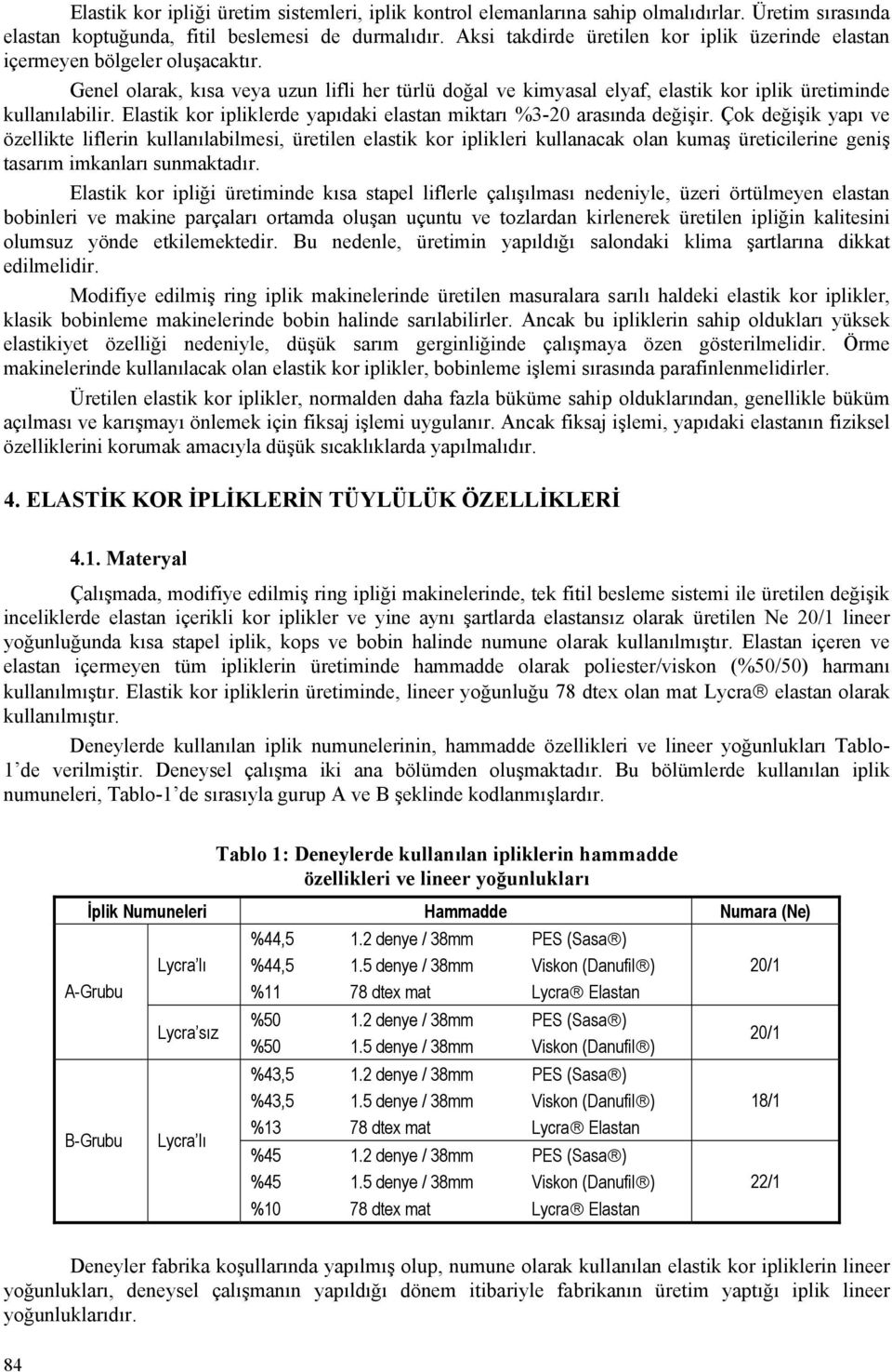 Elastik kor ipliklerde yapıdaki elastan miktarı %3-0 arasında değişir.