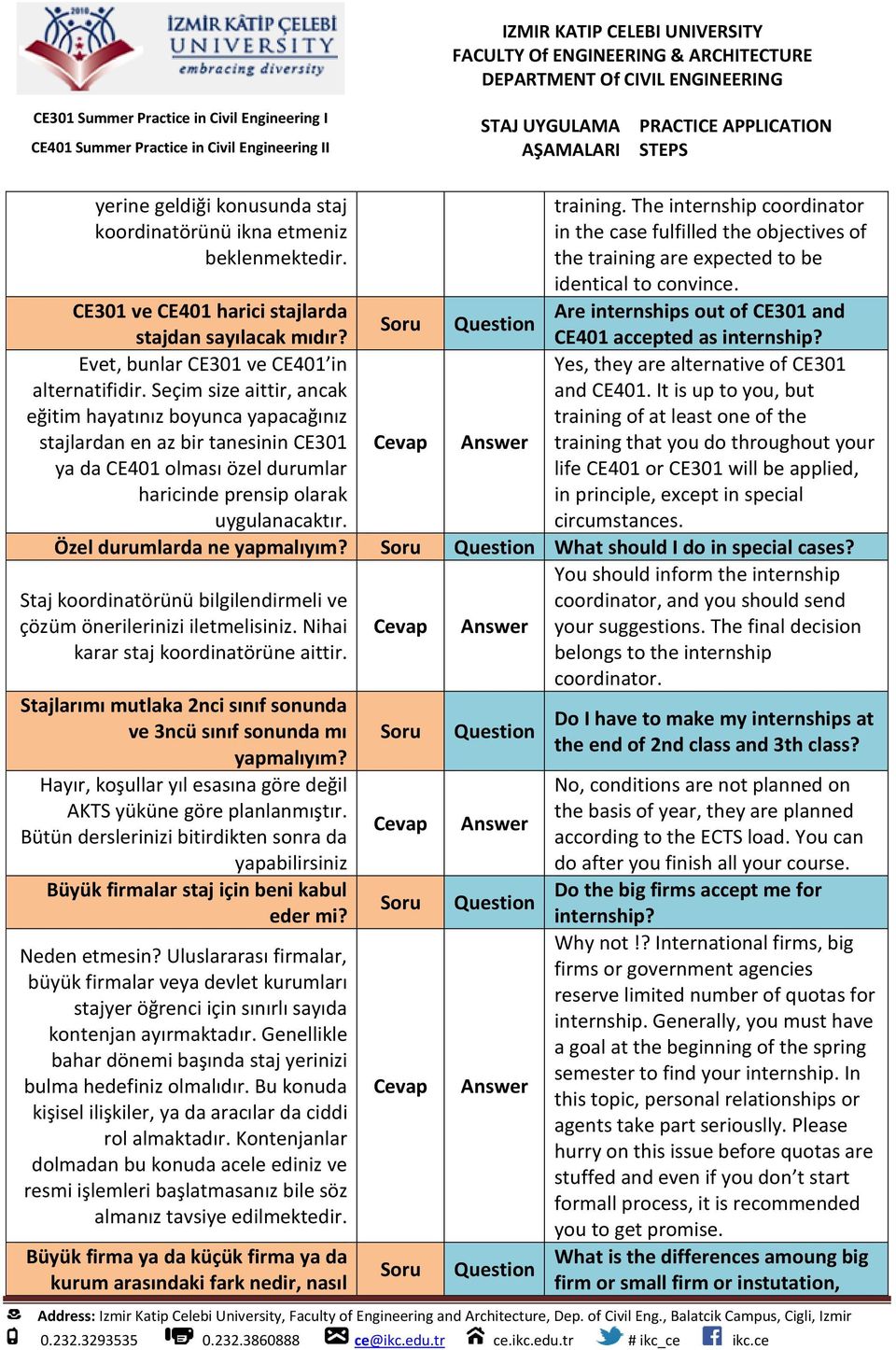 Are internships out of CE301 and CE301 ve CE401 harici stajlarda Question stajdan sayılacak mıdır? CE401 accepted as internship?