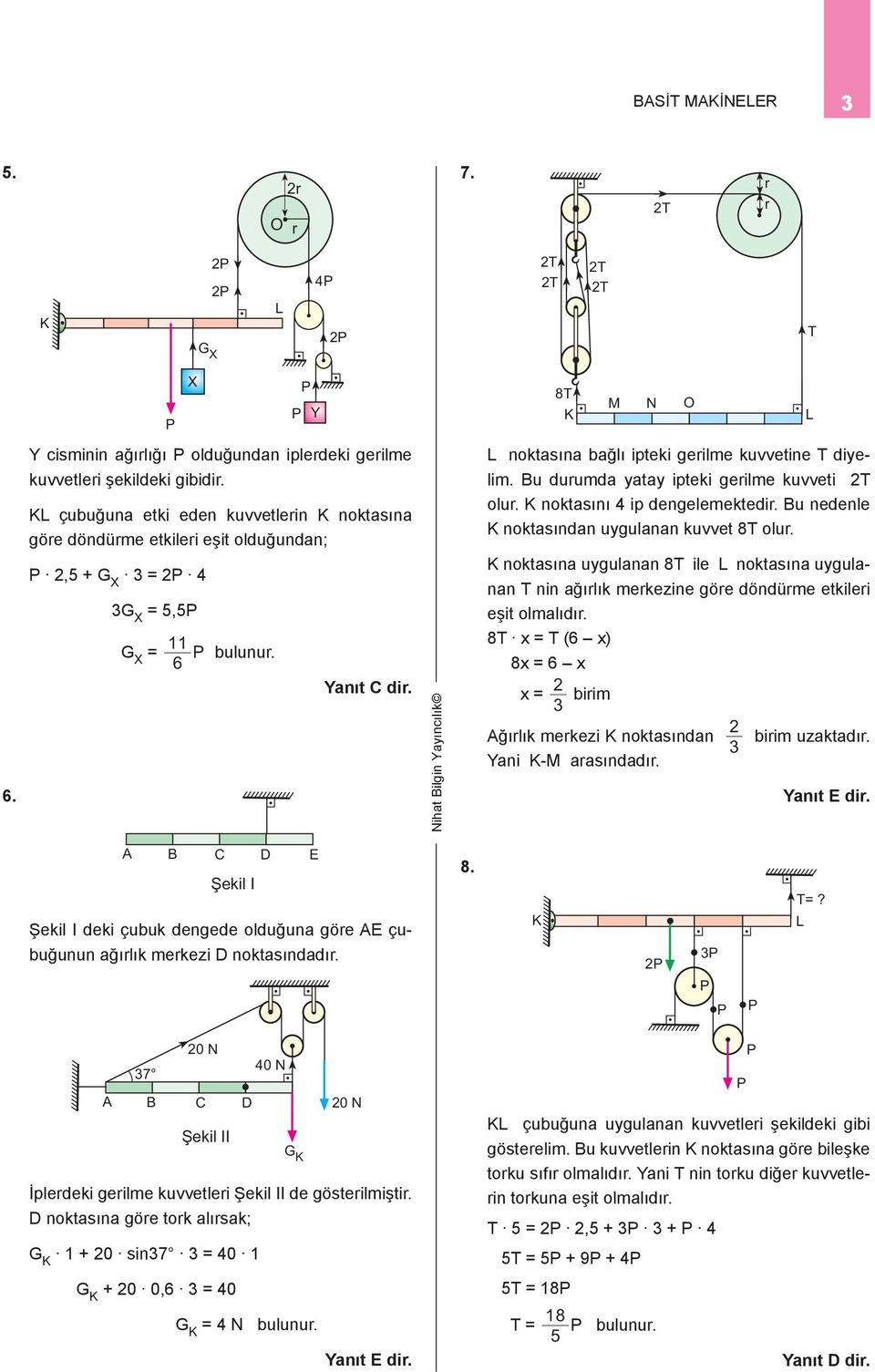 Bu nedenle noktasından uygulanan kuvvet 8 olu.,5 + G = G = 5,5 G = 6 bulunu. noktasına uygulanan 8 ile noktasına uygulanan nin ağılık mekezine göe döndüme etkilei eşit olmalıdı.