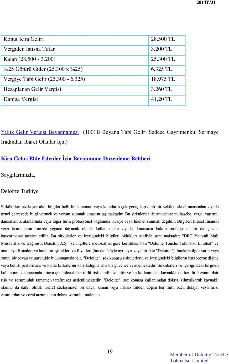 260 TL Damga Vergisi 41,20 TL Yıllık Gelir Vergisi Beyannamesi (1001B Beyana Tabi Geliri Sadece Gayrimenkul Sermaye İradından İbaret Olanlar İçin) Kira Geliri Elde Edenler İçin Beyanname Düzenleme