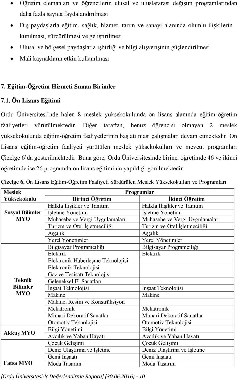 Eğitim-Öğretim Hizmeti Sunan Birimler 7.1. Ön Lisans Eğitimi Ordu Üniversitesi nde halen 8 meslek yüksekokulunda ön lisans alanında eğitim-öğretim faaliyetleri yürütülmektedir.