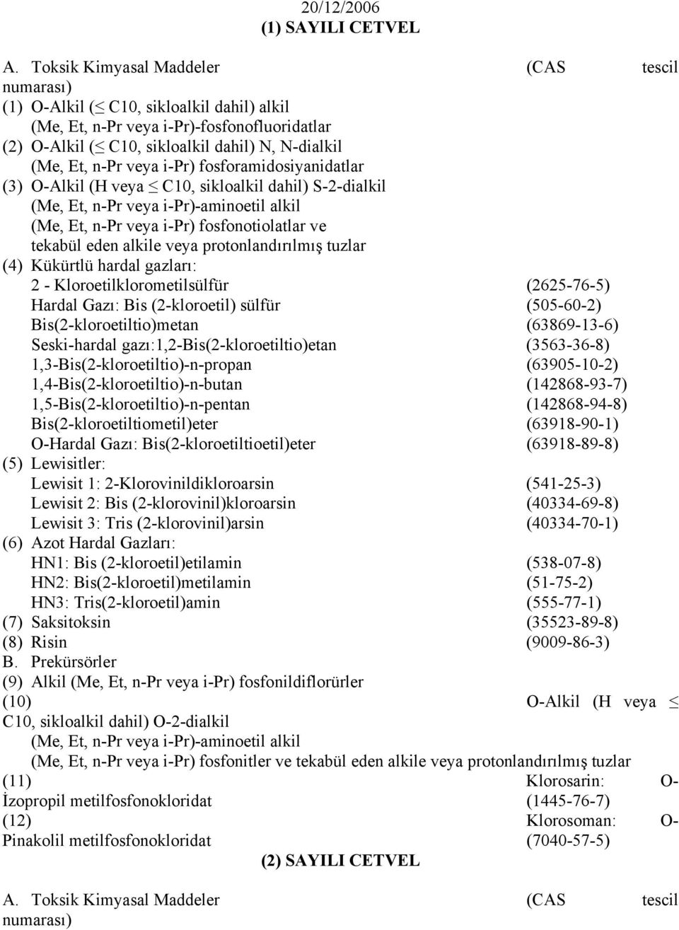 veya i-pr) fosforamidosiyanidatlar (3) O-Alkil (H veya C10, sikloalkil dahil) S-2-dialkil (Me, Et, n-pr veya i-pr)-aminoetil alkil (Me, Et, n-pr veya i-pr) fosfonotiolatlar ve tekabül eden alkile