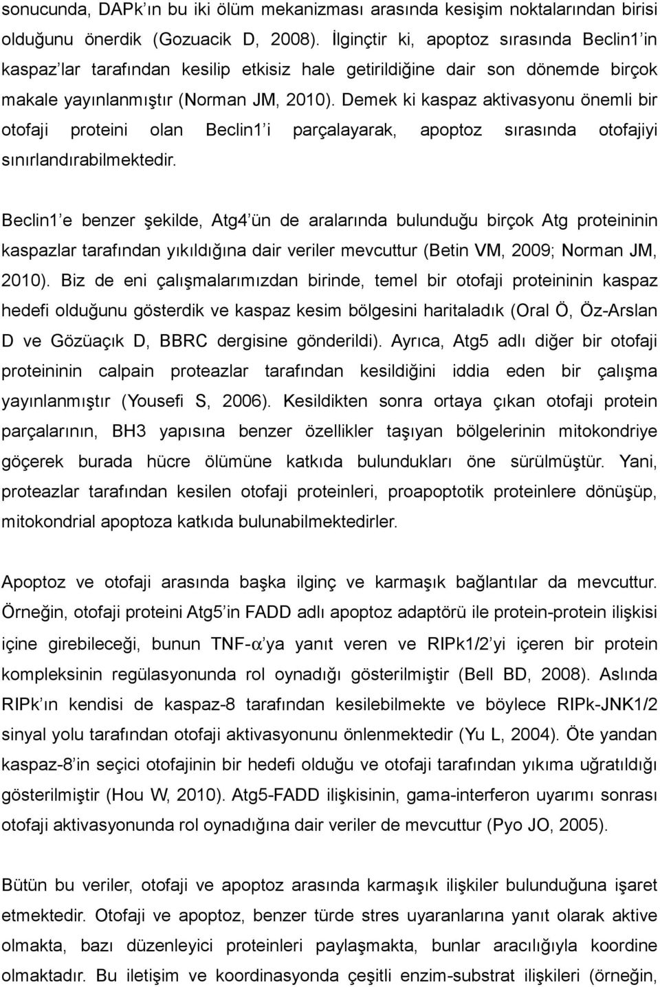 Demek ki kaspaz aktivasyonu önemli bir otofaji proteini olan Beclin1 i parçalayarak, apoptoz sırasında otofajiyi sınırlandırabilmektedir.