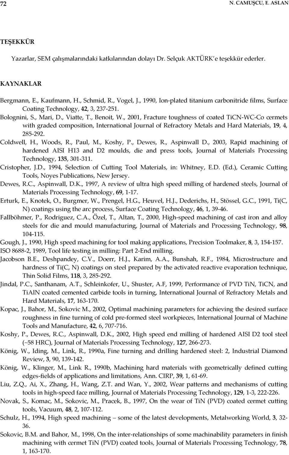 , 2001, Fracture toughness of coated TiCN-WC-Co cermets with graded composition, International Journal of Refractory Metals and Hard Materials, 19, 4, 285-292. Coldwell, H., Woods, R., Paul, M.