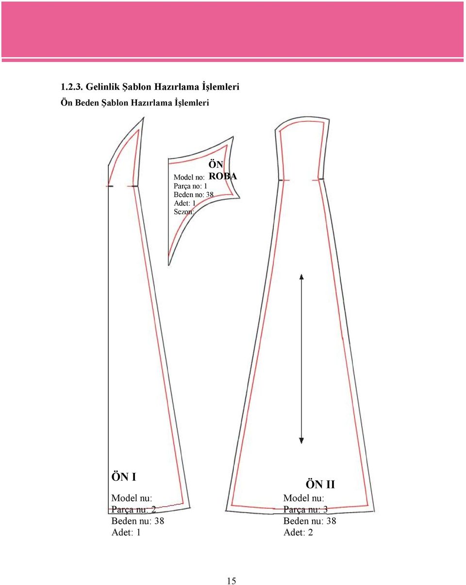 Hazırlama İşlemleri Model no: Parça no: 1 Beden no: 38