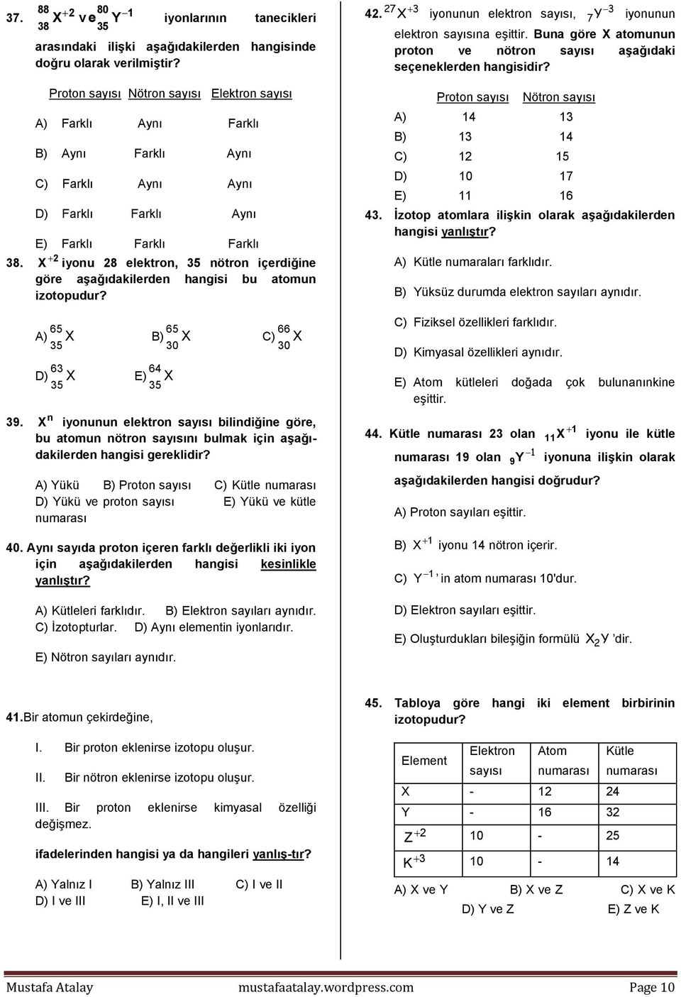 aşağıdakilerden hangisi bu atomun izotopudur?