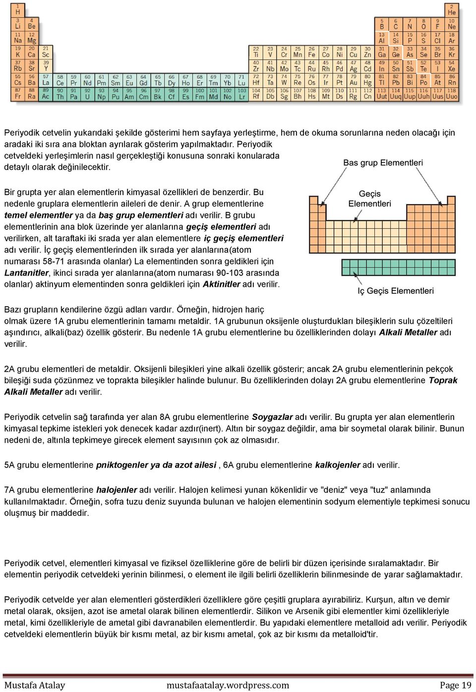 Bu nedenle gruplara elementlerin aileleri de denir. A grup elementlerine temel elementler ya da baş grup elementleri adı verilir.