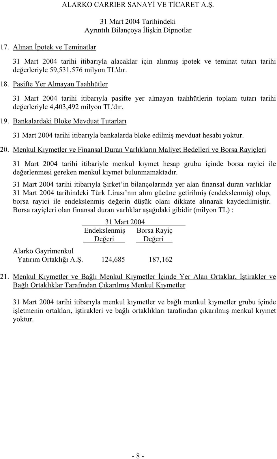 Bankalardaki Bloke Mevduat Tutarları tarihi itibarıyla bankalarda bloke edilmi mevduat hesabı yoktur. 20.