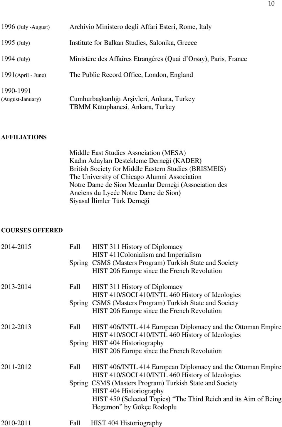 East Studies Association (MESA) Kadın Adayları Destekleme Derneği (KADER) British Society for Middle Eastern Studies (BRISMEIS) The University of Chicago Alumni Association Notre Dame de Sion