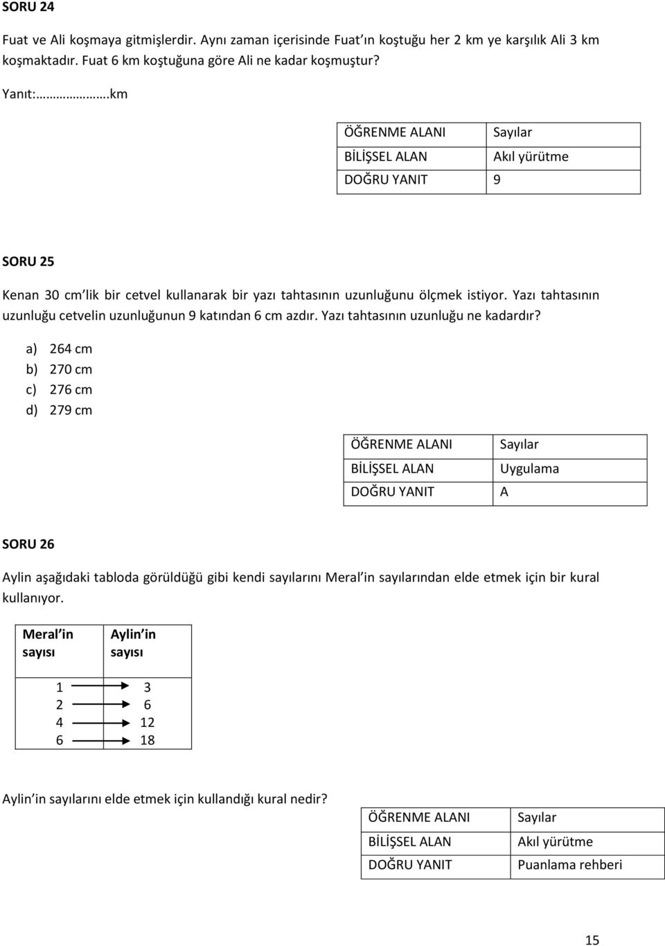 Yazı tahtasının uzunluğu cetvelin uzunluğunun 9 katından 6 cm azdır. Yazı tahtasının uzunluğu ne kadardır?