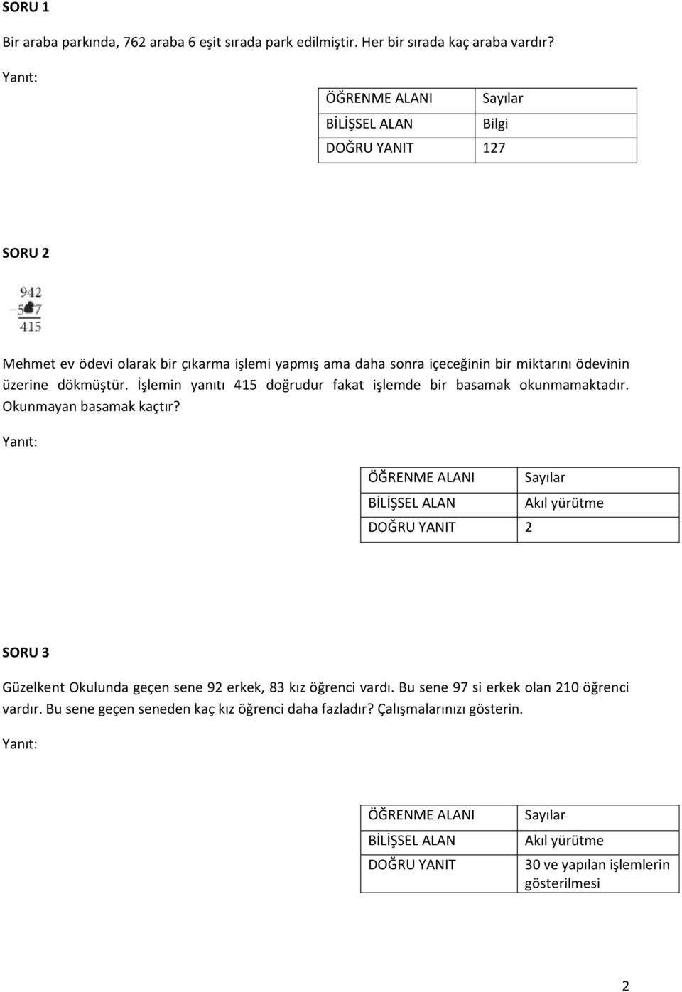 İşlemin yanıtı 415 doğrudur fakat işlemde bir basamak okunmamaktadır. Okunmayan basamak kaçtır?