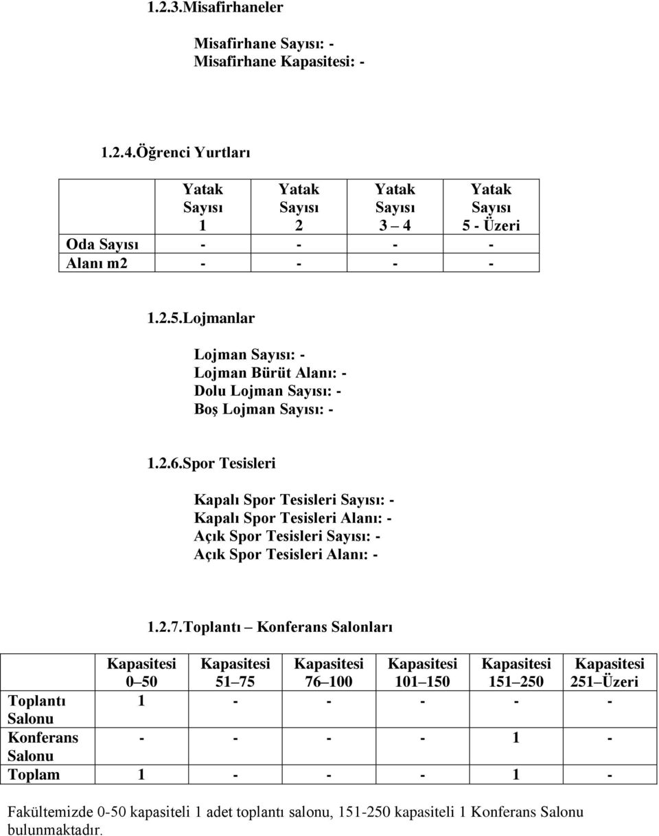 2.6.Spor Tesisleri Kapalı Spor Tesisleri Sayısı: - Kapalı Spor Tesisleri Alanı: - Açık Spor Tesisleri Sayısı: - Açık Spor Tesisleri Alanı: - 1.2.7.