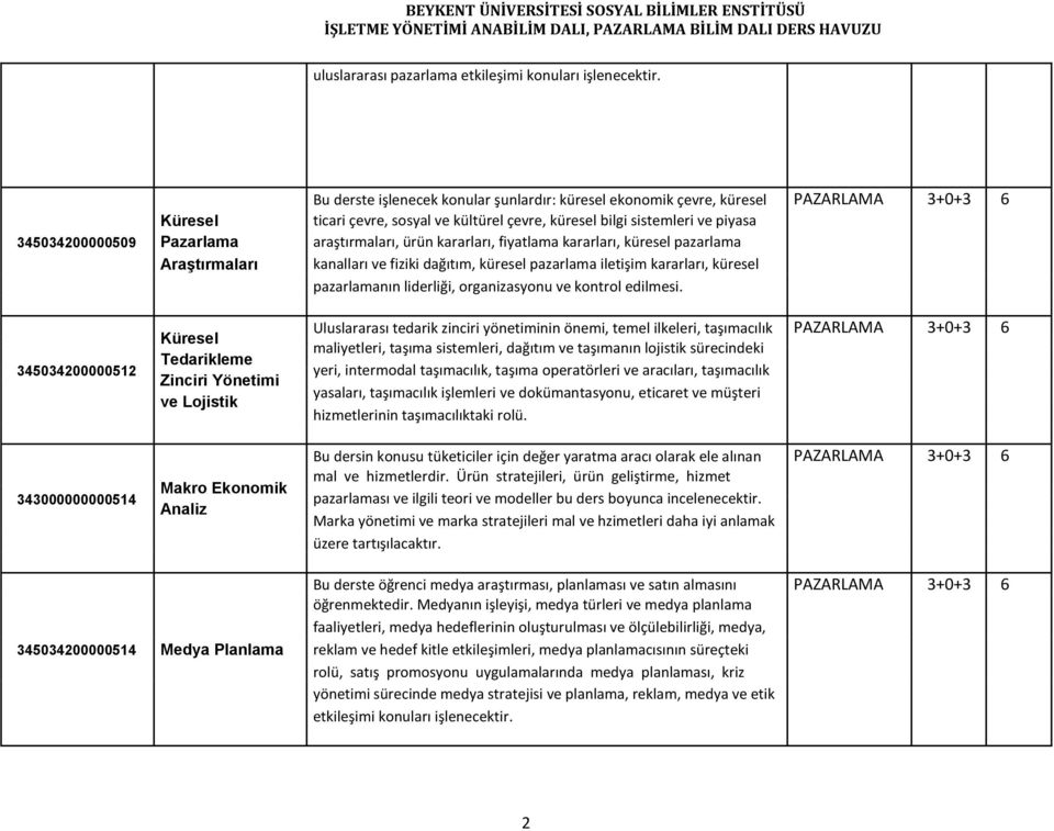 araştırmaları, ürün kararları, fiyatlama kararları, küresel pazarlama Araştırmaları kanalları ve fiziki dağıtım, küresel pazarlama iletişim kararları, küresel pazarlamanın liderliği, organizasyonu ve