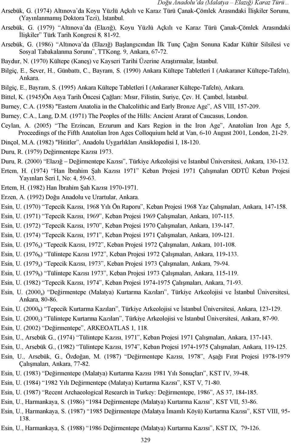 (1970) Kültepe (Kaneş) ve Kayseri Tarihi Üzerine Araştırmalar, İstanbul. Bilgiç, E., Sever, H., Günbattı, C., Bayram, S. (1990) Ankara Kültepe Tabletleri I (Ankaraner Kültepe-Tafeln), Ankara.